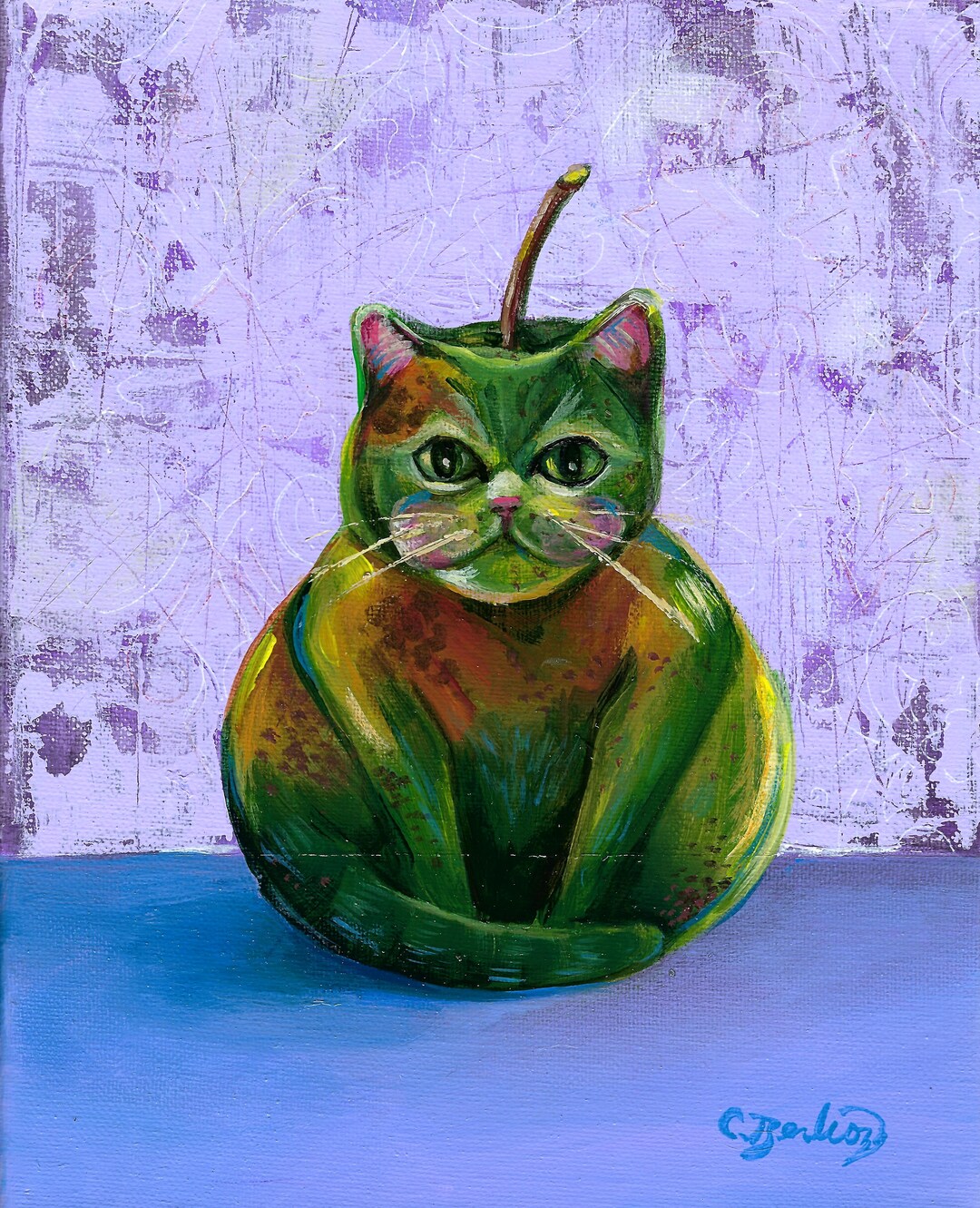 Cat Art Print Fruit Cat Art Cute Art Decor Whimsical Cat Lover Etsy