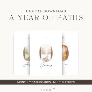 Een jaar van paden | Dashboards voor 12-maandplanner | Meerdere maten | Dashboardset aquarel