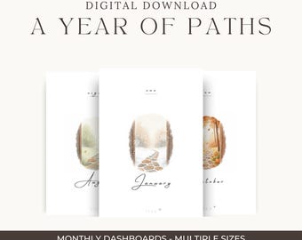 A Year of Paths | 12 Month Planner Dashboards | Multiple Sizes | Watercolor Dashboard Set