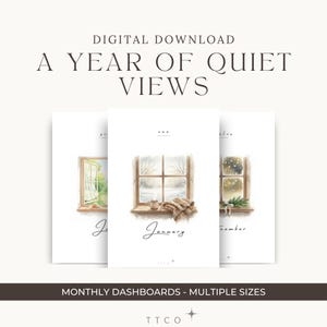 Een jaar van rustige uitzichten | Dashboards voor 12-maandplanner | Meerdere maten | Dashboardset aquarel