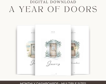 A Year of Doors | Watercolor Doors Planner Dashboards | Monthly Dividers (Digital Download)