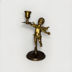 Vintage Brass Cherub Candlestick Renaissance Style Cherub Candle Holder Angel 8