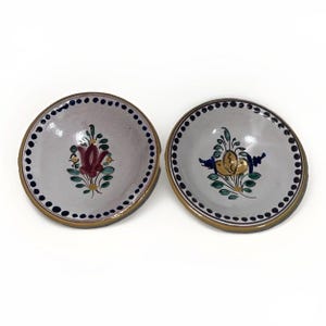 Set Of Two Small Vintage Hand Painted Butter Pat Dish Dishes Cottagecore Country