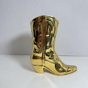 Vintage Brass Cowboy Boot Vase Paperweight Pen Pencil Holder Western Farmhouse