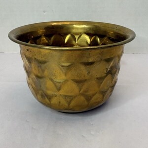 Vintage Brass Diamond Pattern Cache Pot Planter Decorative Footed Bowl India