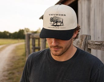 Oklahoma City Thunder Bison Cap – Embroidered Cream Black 5-Panel Snapback