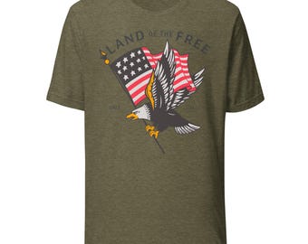 Land of the Free 1776 Shirt - Patriotic Eagle Flag Tee - Unisex Americana T-Shirt