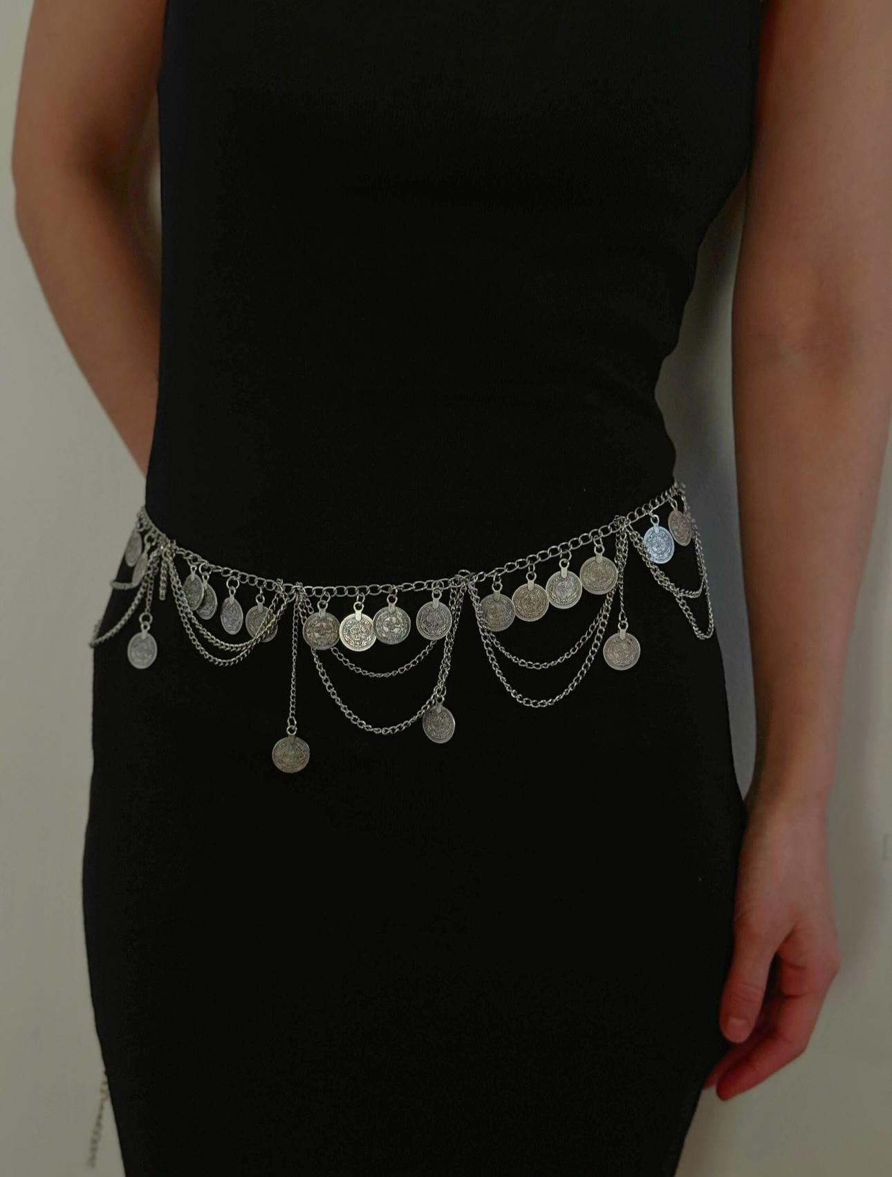Hippy/Belly Dance/Gypsy ~ (Waist: 34-38”) Silver Metal Chain W/Coin Tassel Belt Gypsy Belly Belt - Etsy main image 3