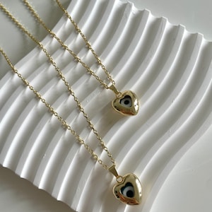 18K Gold Heart Evil Eye Necklace | 14k Gold Heart Necklace for Women | Evil Eye Charm | Evil Eye Jewelry | Evil Eye Choker Necklace