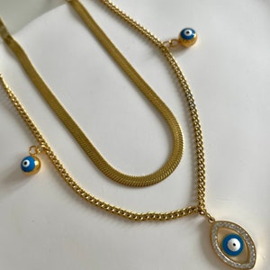 18K Gold Double Layer Enamel Evil Eye Necklace, Tiny Eye Necklace, Minimal Necklace, Good Luck Necklace