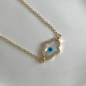 18K Solid Gold Evil Eye Necklace | Hamsa Hand Pendant Necklace for Women | Protection Necklace | 14K Real Gold Jewelry | Gift for Women