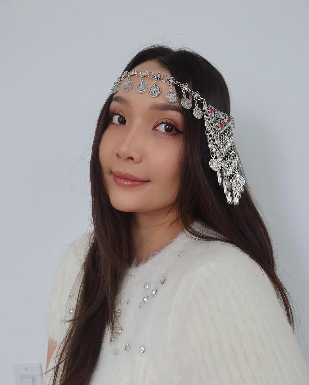 Kazakh Headpiece, Traditional Silver Hair Jewelry, Ethnic Headwear