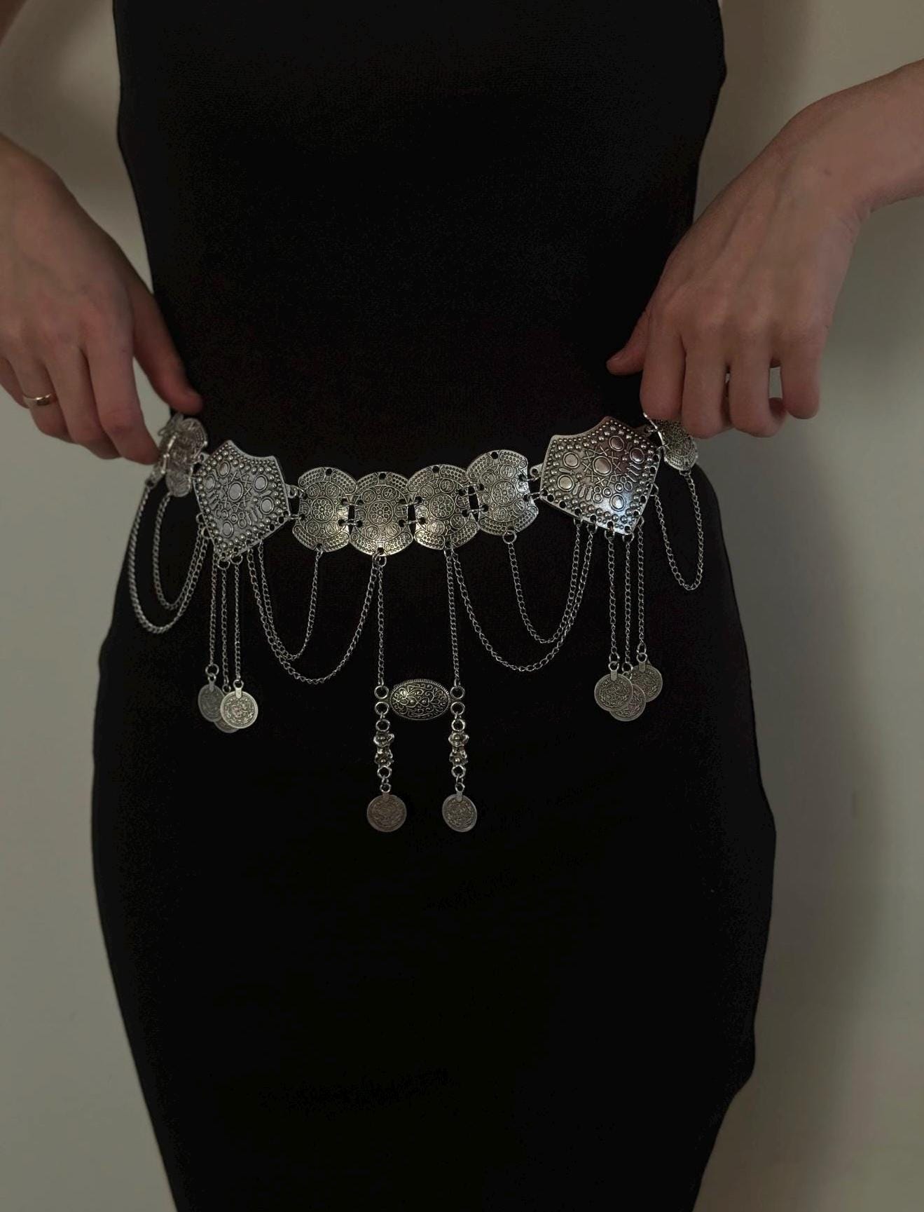 Silver Gypsy boho Metal Coin Coin Belt Adjustable Silver Gypsy Belt - Etsy main image 2