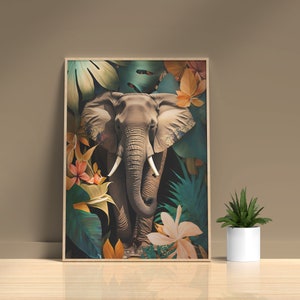 Elefant Wandkunst, druckbare Tierkunst, Elefant Poster, Dschungel-Kinderzimmer-Dekor, afrikanisch, Elefant Malerei, Wildtier-herunterladbare Drucke