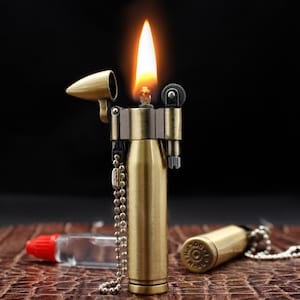 Gold Bullet Shell Kerosene Lighter Set - Handcrafted Metal Smoking Gear | Windproof Father's Day Gift