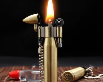 Encendedor de queroseno con carcasa de bala dorada: accesorio de metal artesanal para fumar / Regalo resistente al viento para el Día del Padre