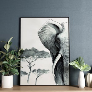 Black and White Elephant Wall Art, Printable Animal Art, Elephant Poster, Jungle Theme Nursery Decor, African, Wildlife Downloadable Prints