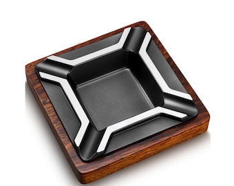 Silver Square Eggplant Wood Cigar Ashtray - Large Capacity Elegant Ashtray -Cigar Accessories Gift for Groomsmen - Unique Cigar Lounge Decor