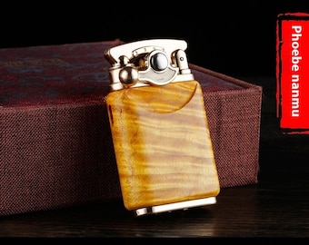 Blue Flame Torch Lighter with Sleek Wood Finish - Refillable Butane Cigar Lighter - Elegant Pocket Accessory for Groomsmen Gift Idea