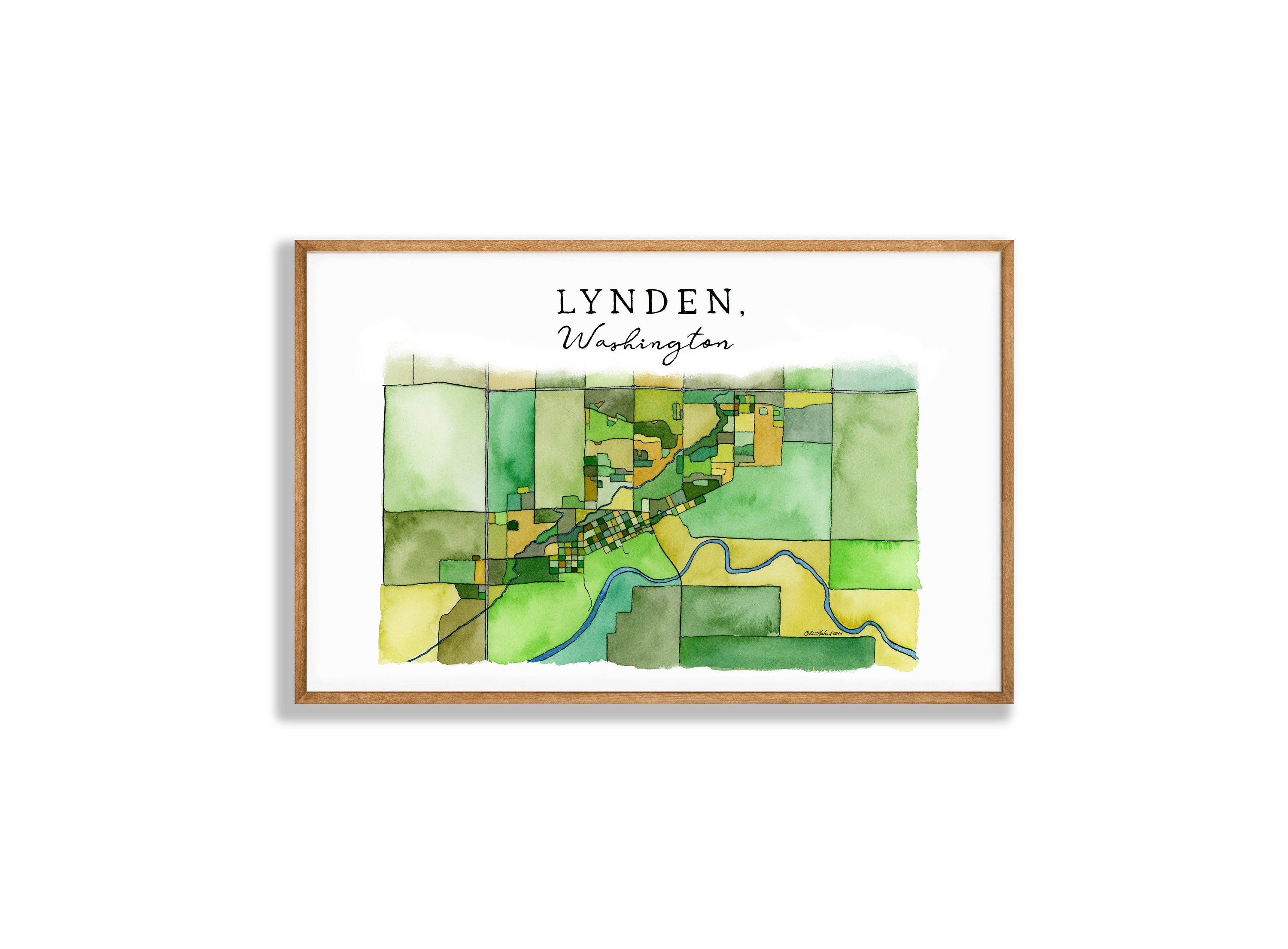 Lynden, Washington Map Watercolor Map Giclee Art Print of Watercolor