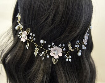Flower & Pearls Bridal Comb Hair Piece - Handmade Womens wedding Jewelry,pearl headband,bride Headdress,bridesmaid headgear,gift for her
