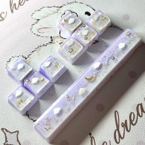 Lavender Sky Keycaps • Backlit Purple & Gold • Ready-to-ship