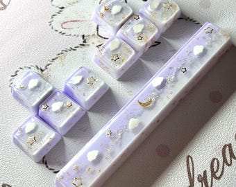 Lavender Sky Keycaps • Backlit Purple & Gold • Ready-to-ship