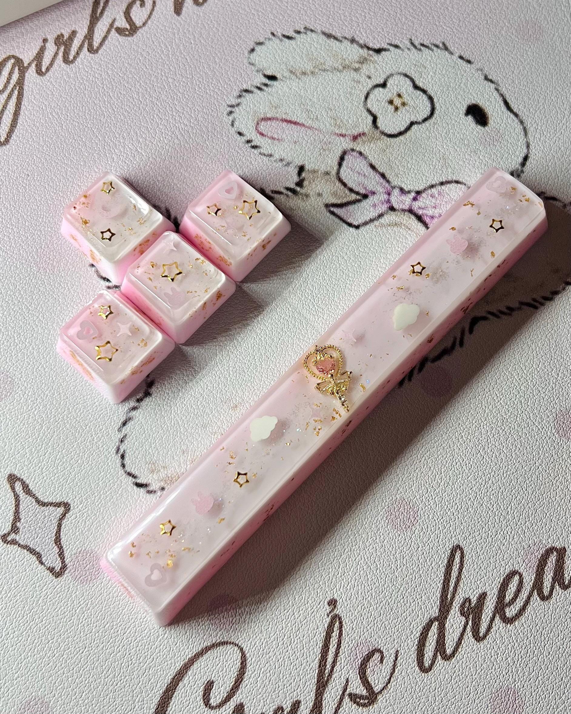 Magical Girl Keycaps • Backlit Light Pink & Gold • Ready-to-Ship