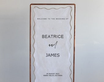 A Romantic Welcome Sign That Is Sure to Impress- After your event, this linen can become a beautiful keepsake from your wedding day too!