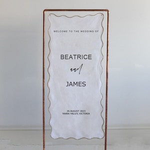 A Romantic Welcome Sign That Is Sure to Impress- After your event, this linen can become a beautiful keepsake from your wedding day too!