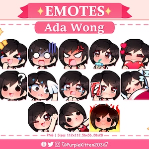 Resident Evil / Ada Wong 13 Emotes / Pack 1 / Ada Wong Resident Evil / Ada Wong Emotes / Resident Evil Emotes / Emotes For Twitch & Discord