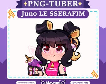 May include: A cartoon illustration of a girl with long black hair wearing a pink and white shirt with the text "LE SSERAFIM" on it. She is holding a pink and blue drill with a yellow and white handle. The background is white with a pink and blue border.