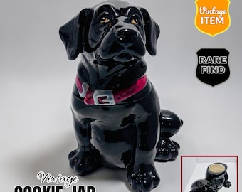 Rare Vintage Canine Kitchen Collection Black Lab Cookie Jar Big Sky Carvers 2001