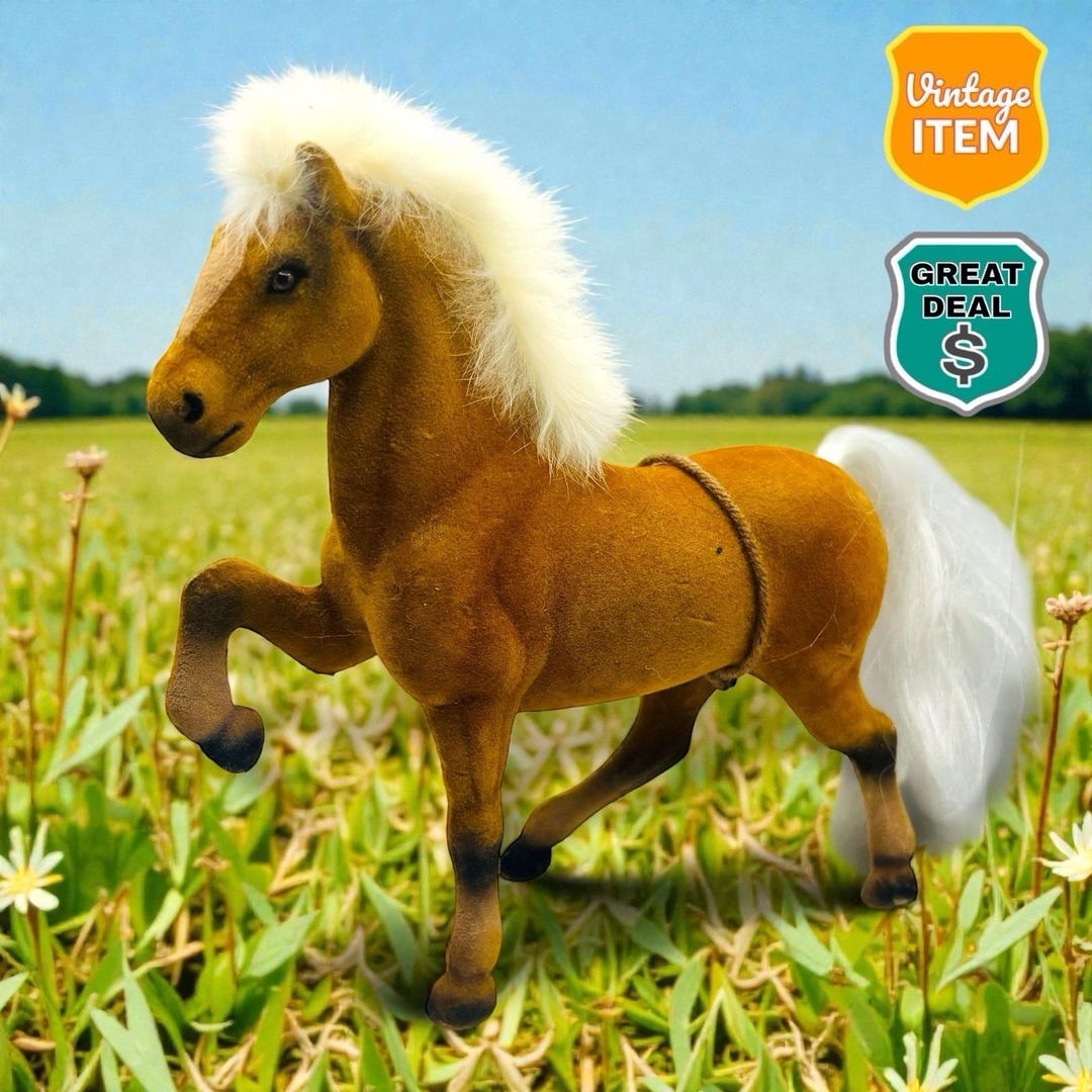Vintage Brown Flocked Toy Horse 7 Inch Realistic Fur Collectible Pony ...