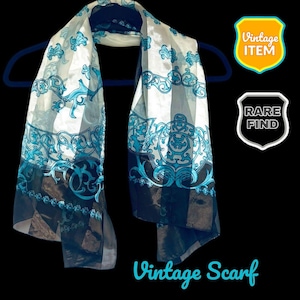 Sciarpa vintage in seta leggera, turchese, bianca e marrone. RARA!