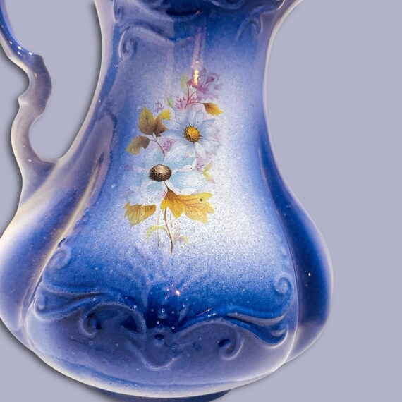 ドイツ製ヴィンテージ　Weimar　コバルトブルー　金彩花模様【稀少品・未使用】 Antique German Prussian 1898 Cobalt Blue & White Water Pitcher W