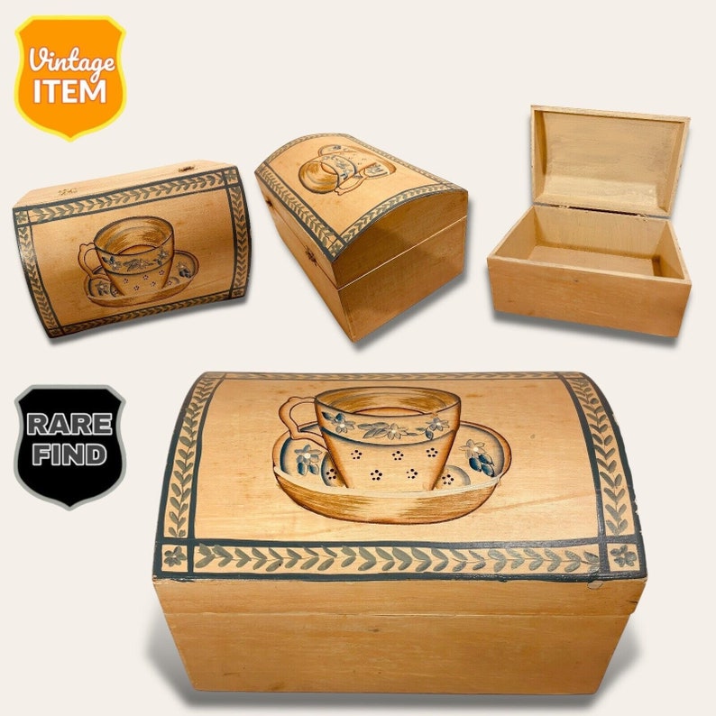 Decorative Vintage Coffee Lovers 9.5 Inch Wooden Trinket Box. RARE image 1