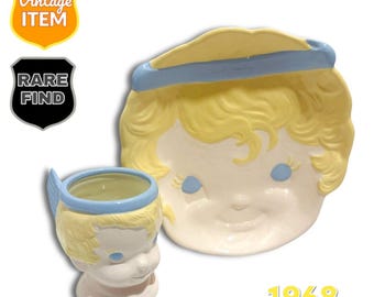 Vintage kitsch keramiek bord en mok. ZELDZAAM!
