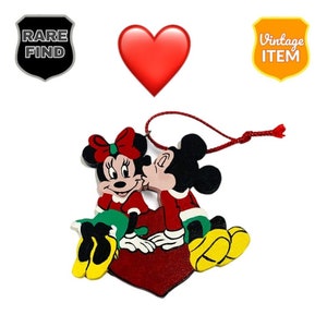 The Walt Disney Company Mickey and Minnie Wooden Vintage Ornament.