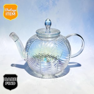Vintage Irridescent Clear Art Glass Borosilicate Multi-Colored Tea Pot NEW RARE!