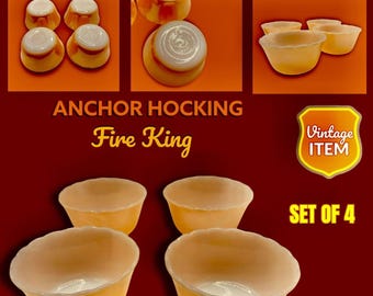 Set of 4 Vintage Fire King Peach Lustre 6oz Dessert Custard Cups