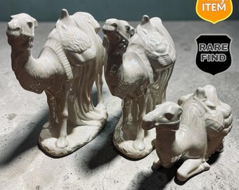 Vintage Holland Mold Large White Iridescent Nativity Set Camel Ceramic Figurines