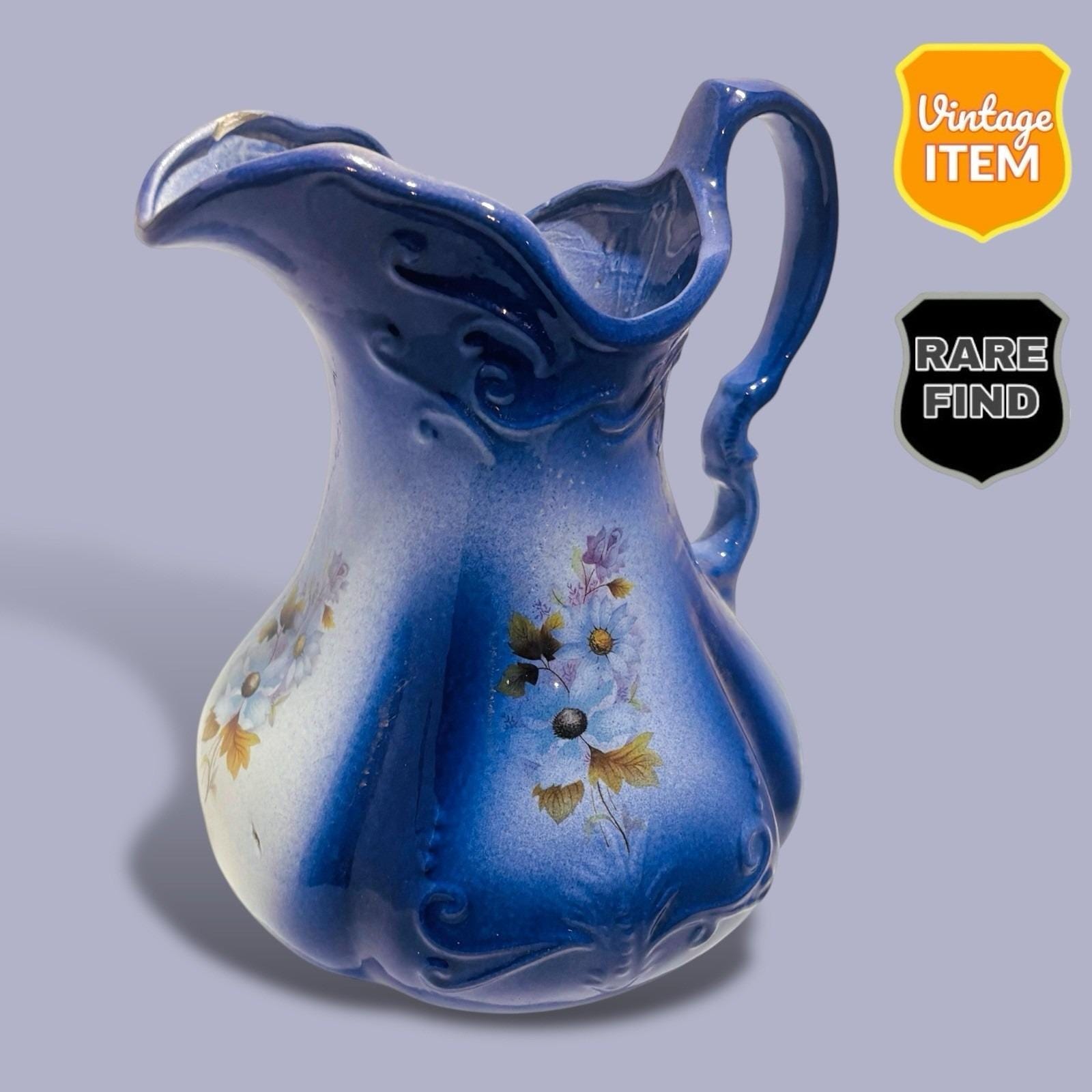 ドイツ製ヴィンテージ　Weimar　コバルトブルー　金彩花模様【稀少品・未使用】 Antique German Prussian 1898 Cobalt Blue & White Water Pitcher W