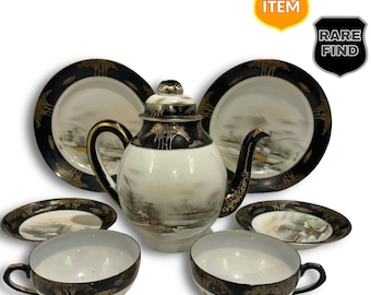Vintage Japanese Porcelain Art Tea Set For Two. VERY RARE! 7 Pieces. Please Read