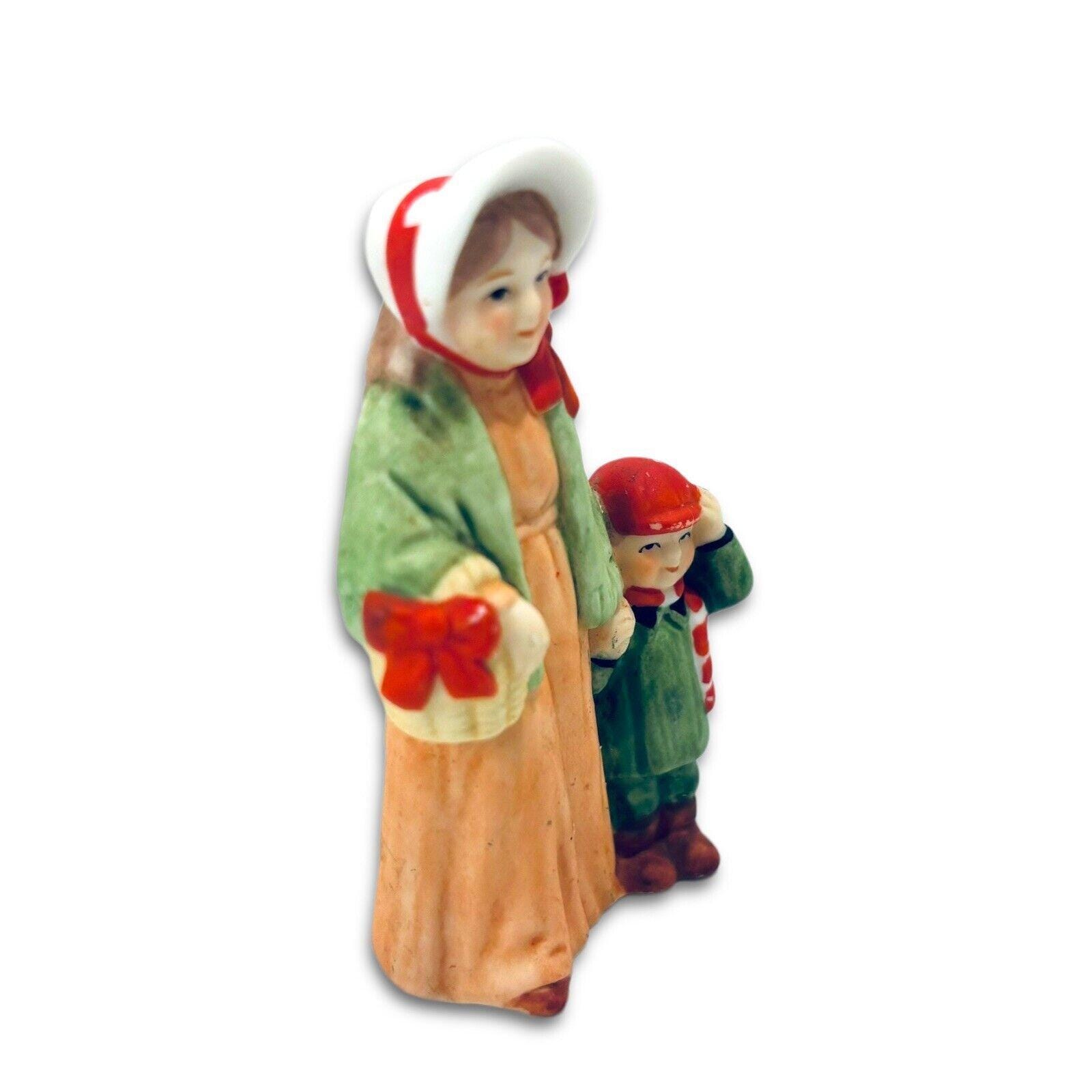 Vintage Lefton Colonial Village Christmas Figurine Woman With Boy