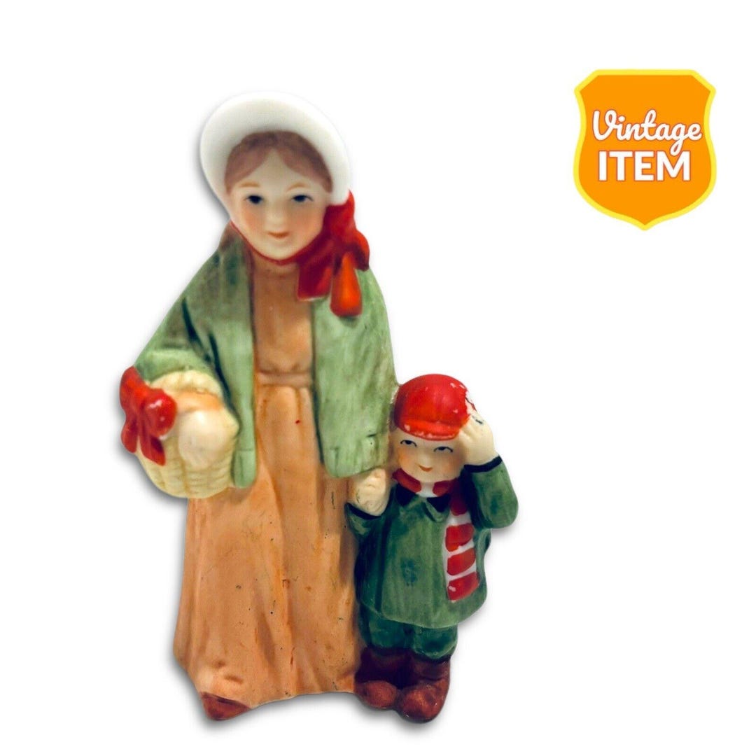 Vintage Lefton Colonial Village Christmas Figurine Woman With Boy