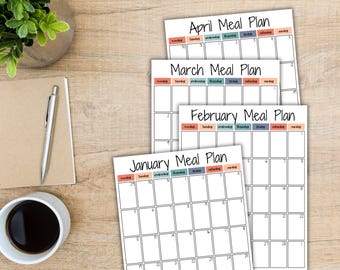 Monthly Meal Planner Printable | Editable Canva Meal Planning Calendar | Jan. – Dec. Meal Planner | 8.5x11 Kitchen Planner