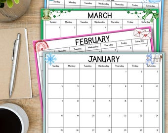 2026 Monthly Calendar | Colorful Calendar for Parents & Teachers | Cute Illustrated Planner | Printable or Editable with Canva