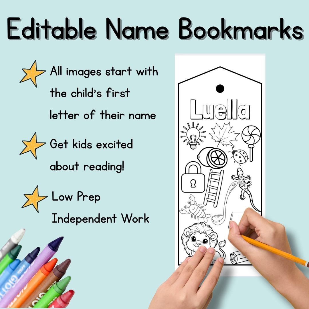 Name Bookmark Colour In Editable Name Bookmark Coloring Page: Printable Kids Activity (digital ...