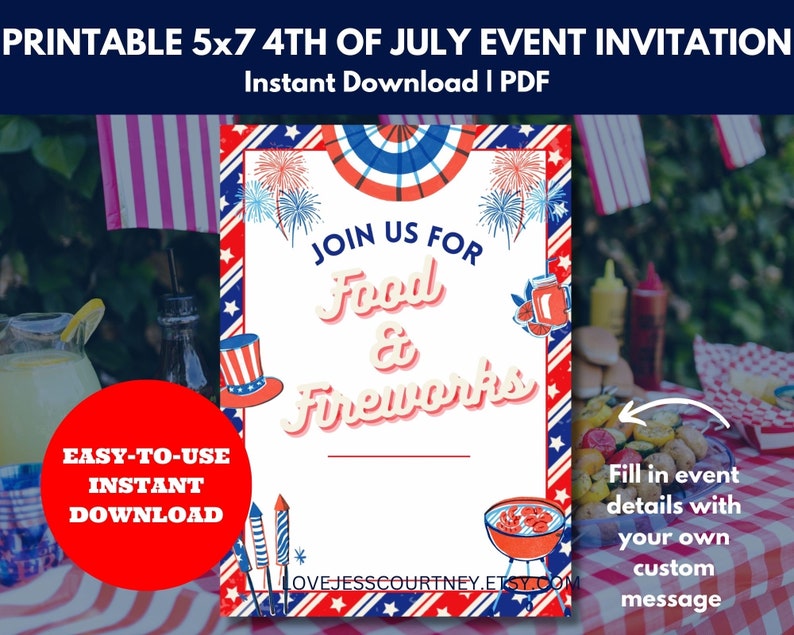 Printable 4th of July Event Invitation July 4th BBQ Invite Fourth of ...